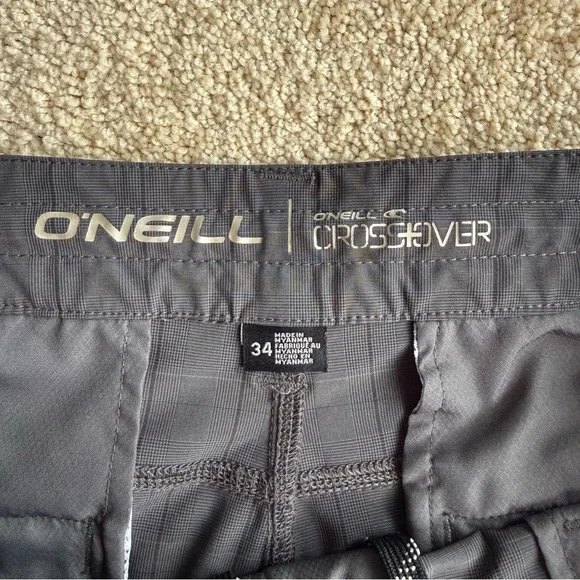 O’Neill Mens Hybrid Shorts Size 34 Gray Plaid Crossover Stretch Casual Surf - Picture 2 of 9